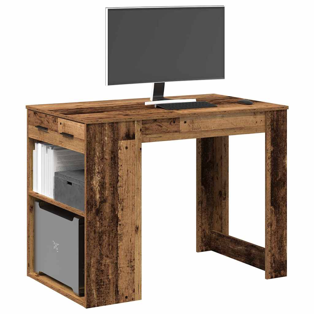 Desk with drawer shelf Old wood 102x62x77.5 cm processed wood