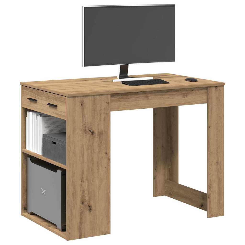 Desk with drawer and shelf Artisanal oak 102x62x77.5 cm chipboard