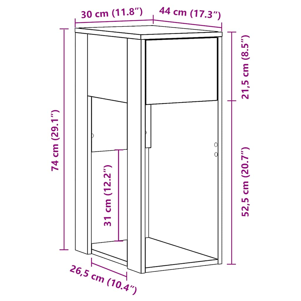 Suport turn computer cu sertar gri beton 30x44x74 cm