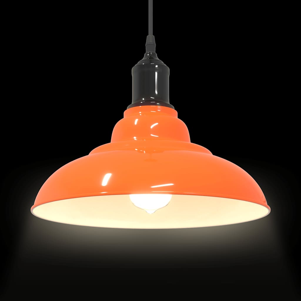 Height Adjustable Pendant Lamp E27 Glossy Orange Metal