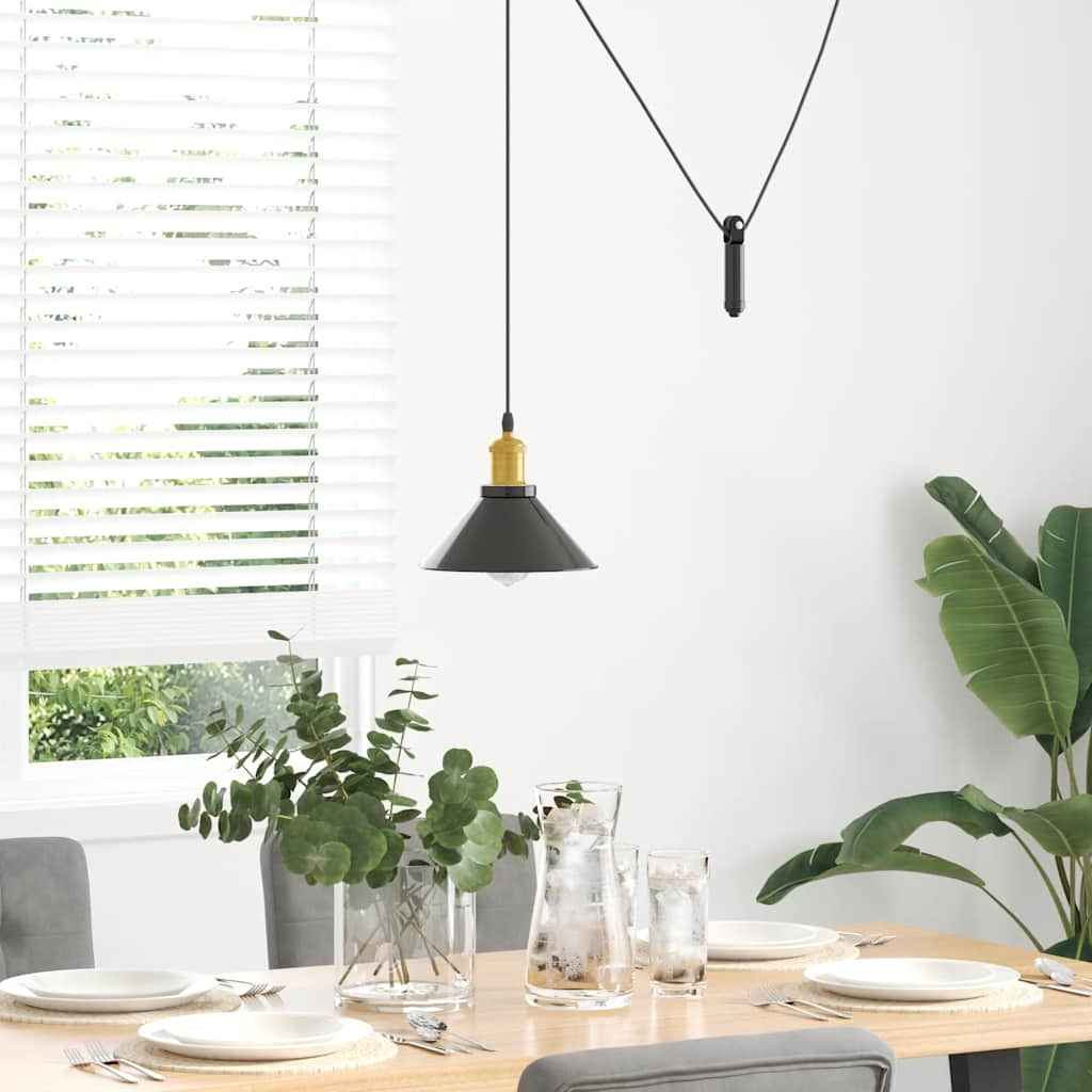 Height-adjustable pendant lamp E27 glossy black metal