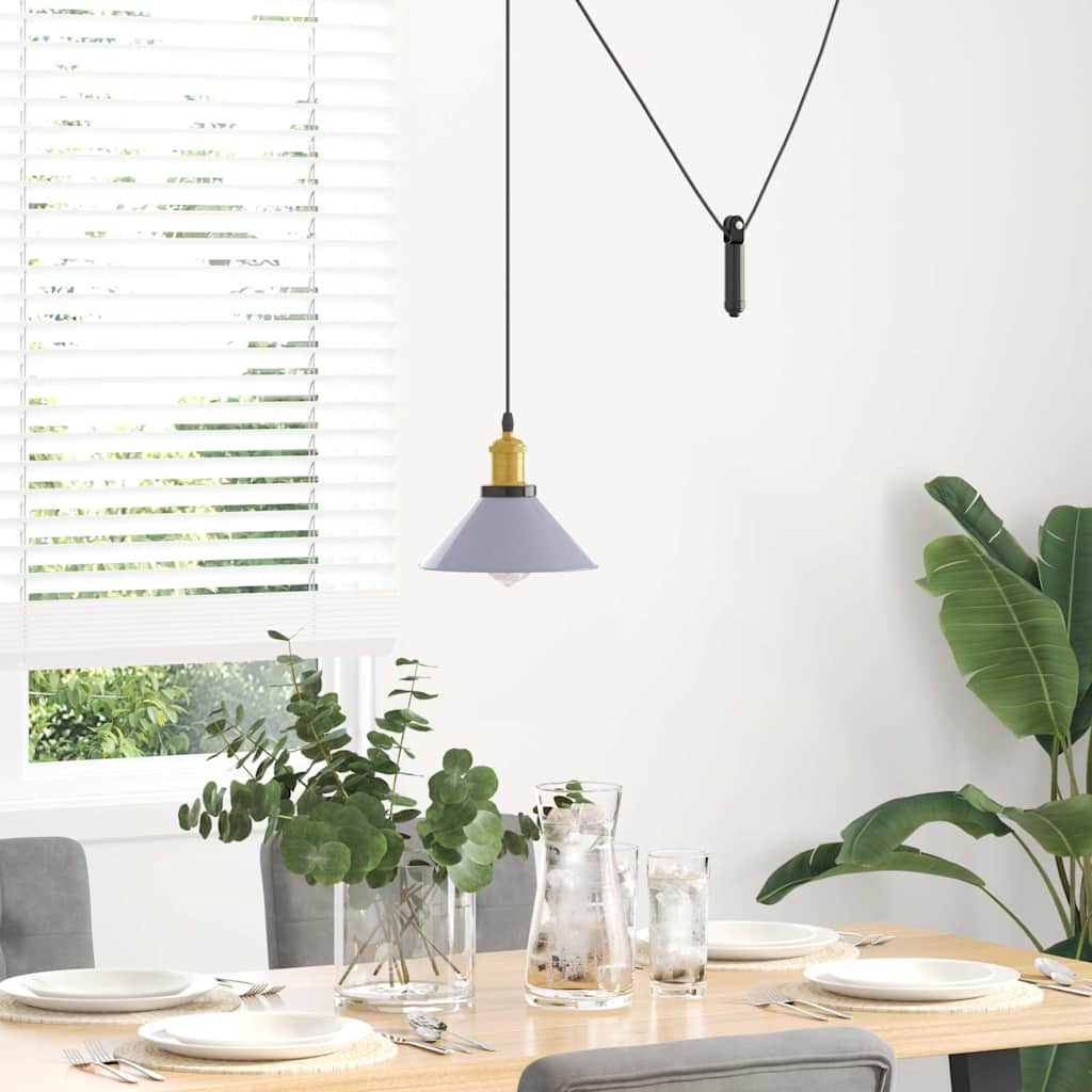 Height-adjustable pendant lamp E27 glossy grey metal