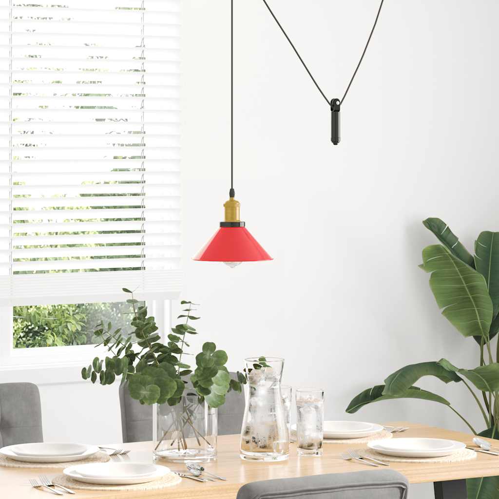 Height-adjustable hanging lamp E27 glossy red metal