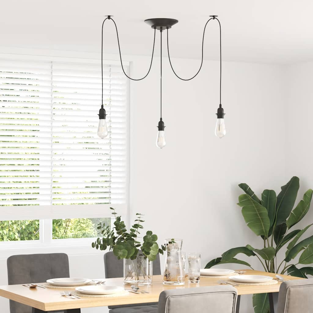 Hanging lamp with 3 E27 black metal holders