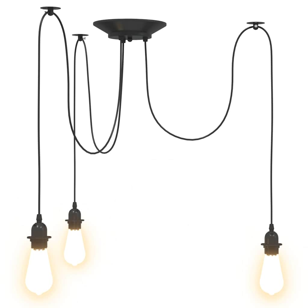 Hanging lamp with 3 E27 black metal holders