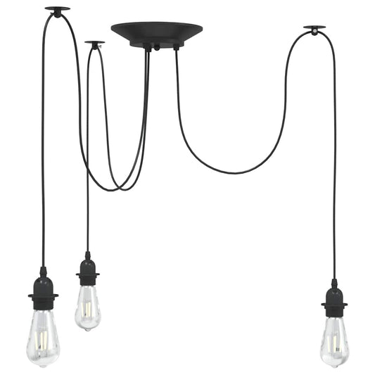 Hanging lamp with 3 E27 black metal holders