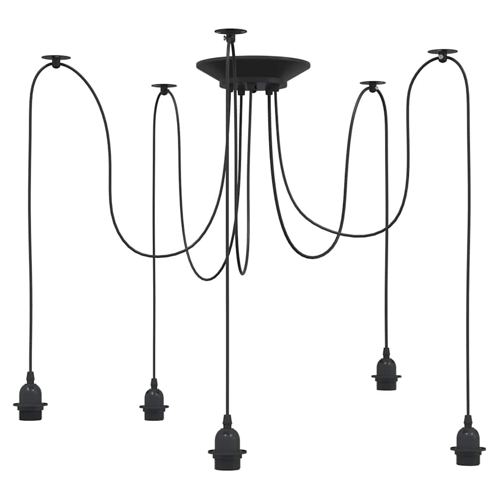 Hanging lamp with 5 E27 black metal holders