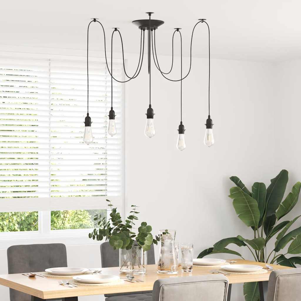 Hanging lamp with 5 E27 black metal holders