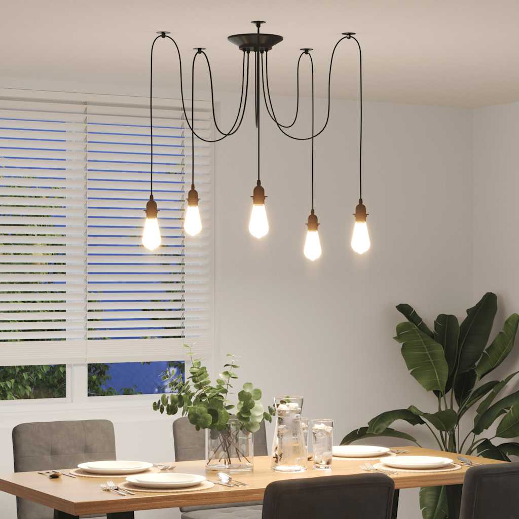 Hanging lamp with 5 E27 black metal holders