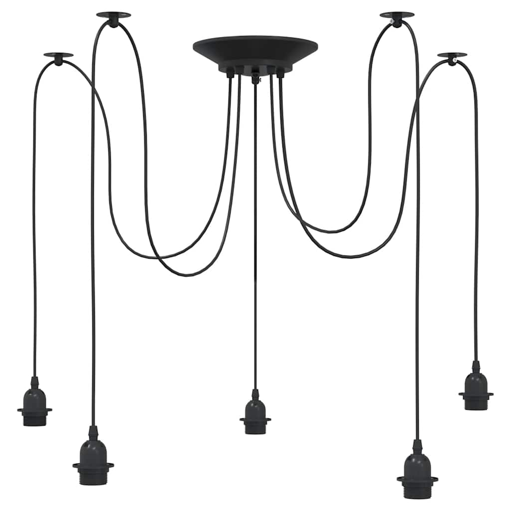 Hanging lamp with 5 E27 black metal holders