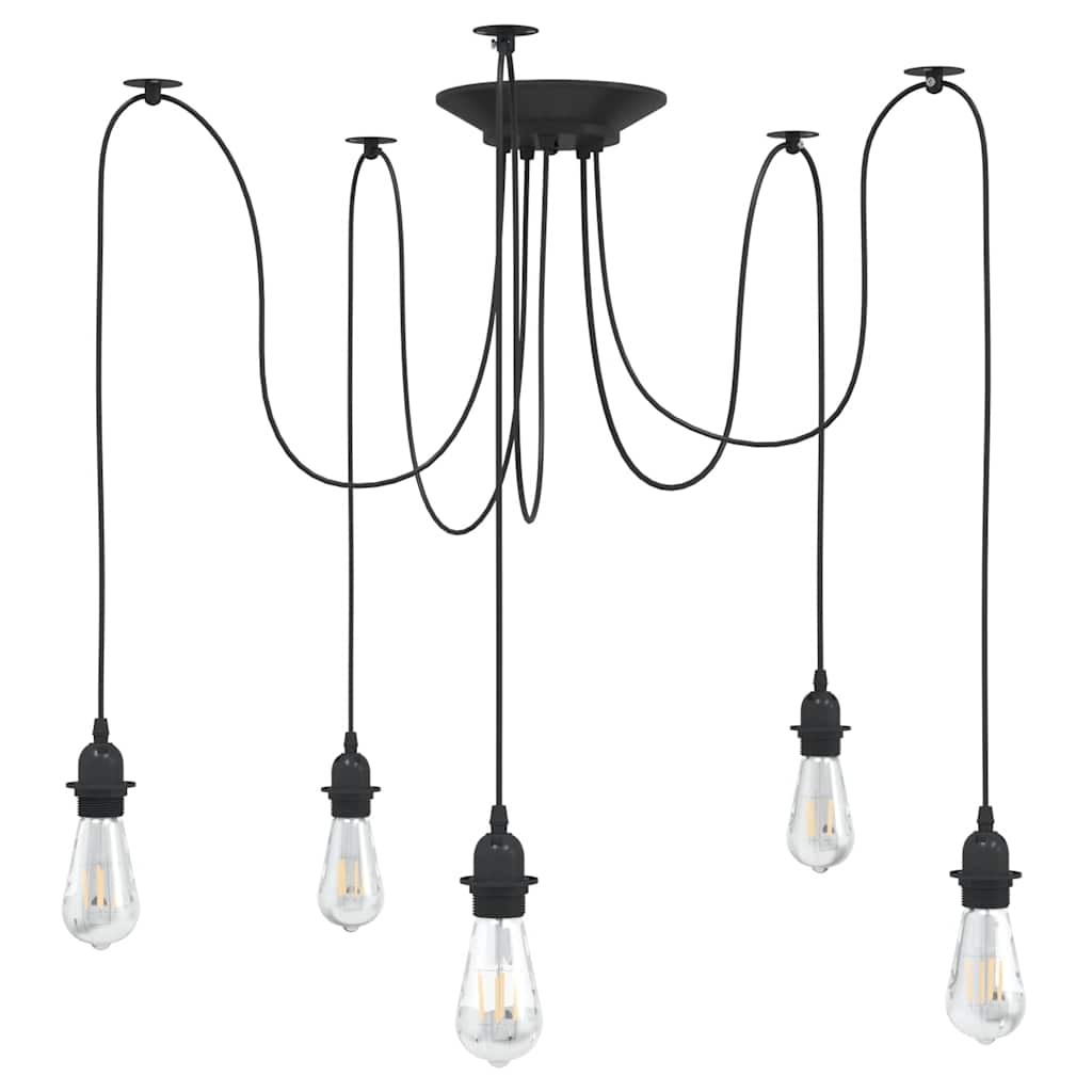 Hanging lamp with 5 E27 black metal holders