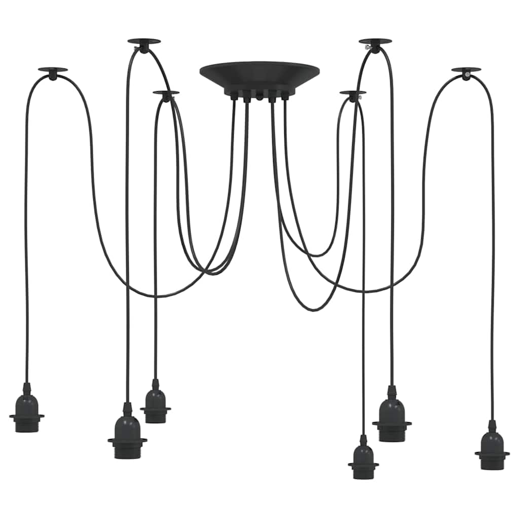 Hanging lamp with 6 E27 black metal holders