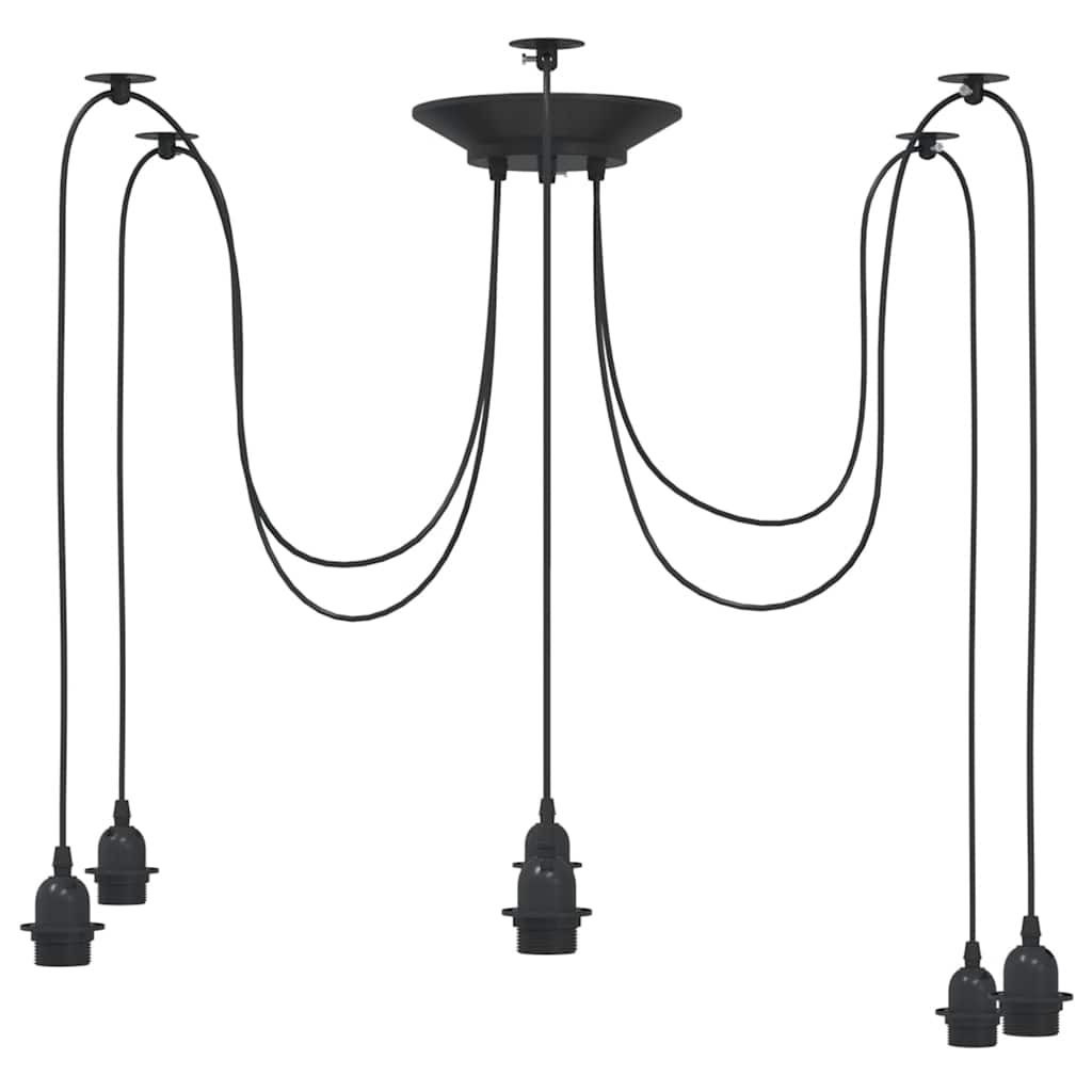 Hanging lamp with 6 E27 black metal holders