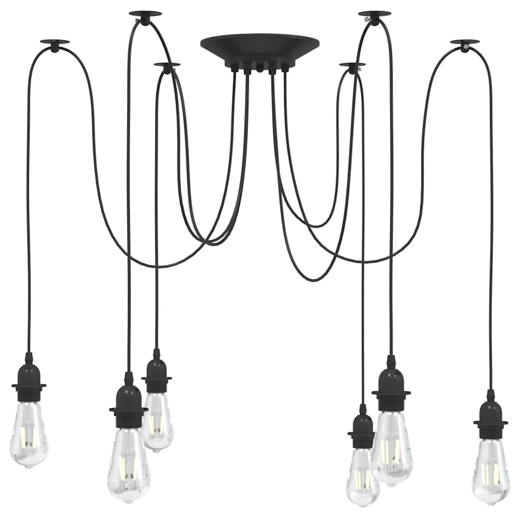 Hanging lamp with 6 E27 black metal holders