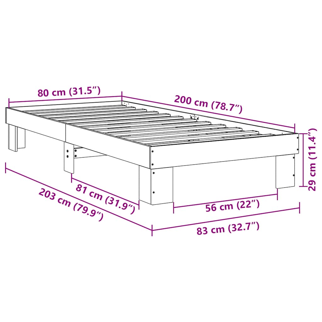 Cadru de pat fără saltea 80x200 cm din lemn masiv de stejar