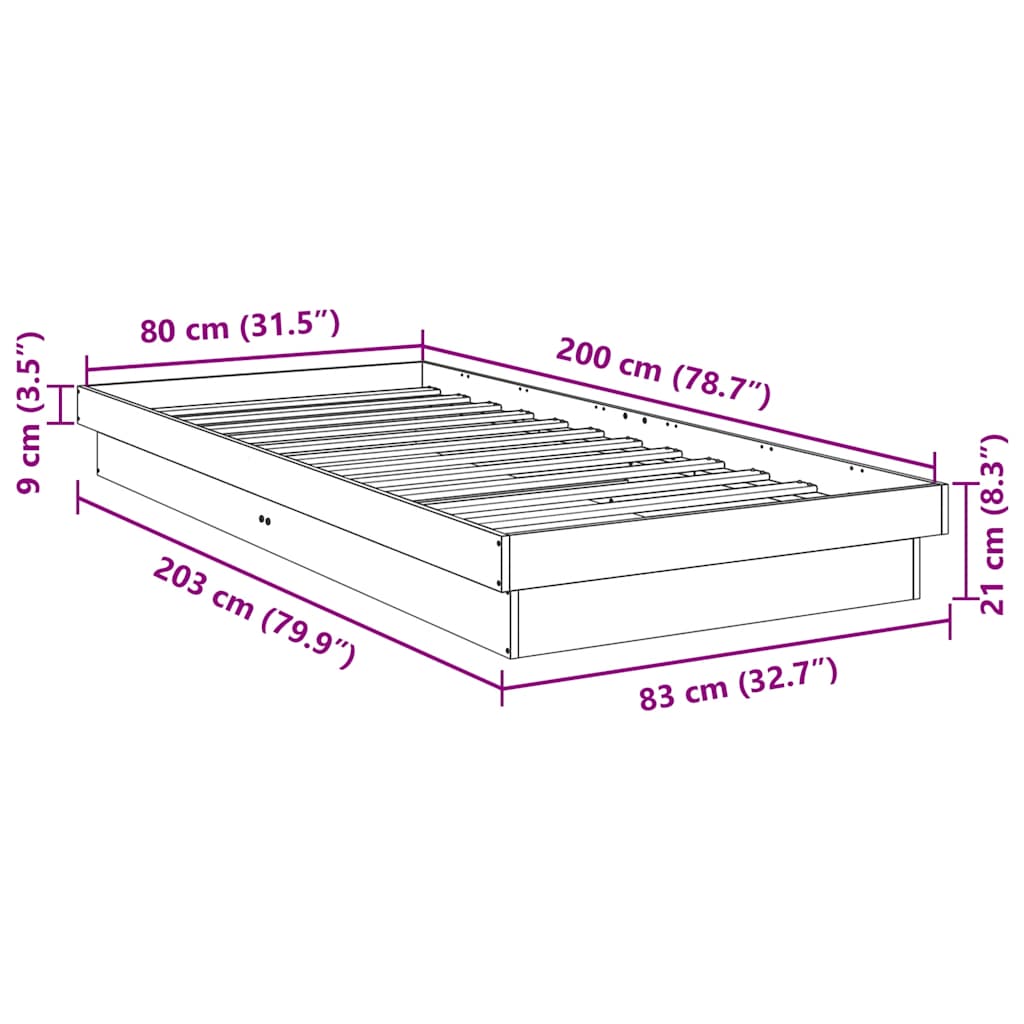 Cadru pat fără saltea 80x200 cm lemn masiv de stejar