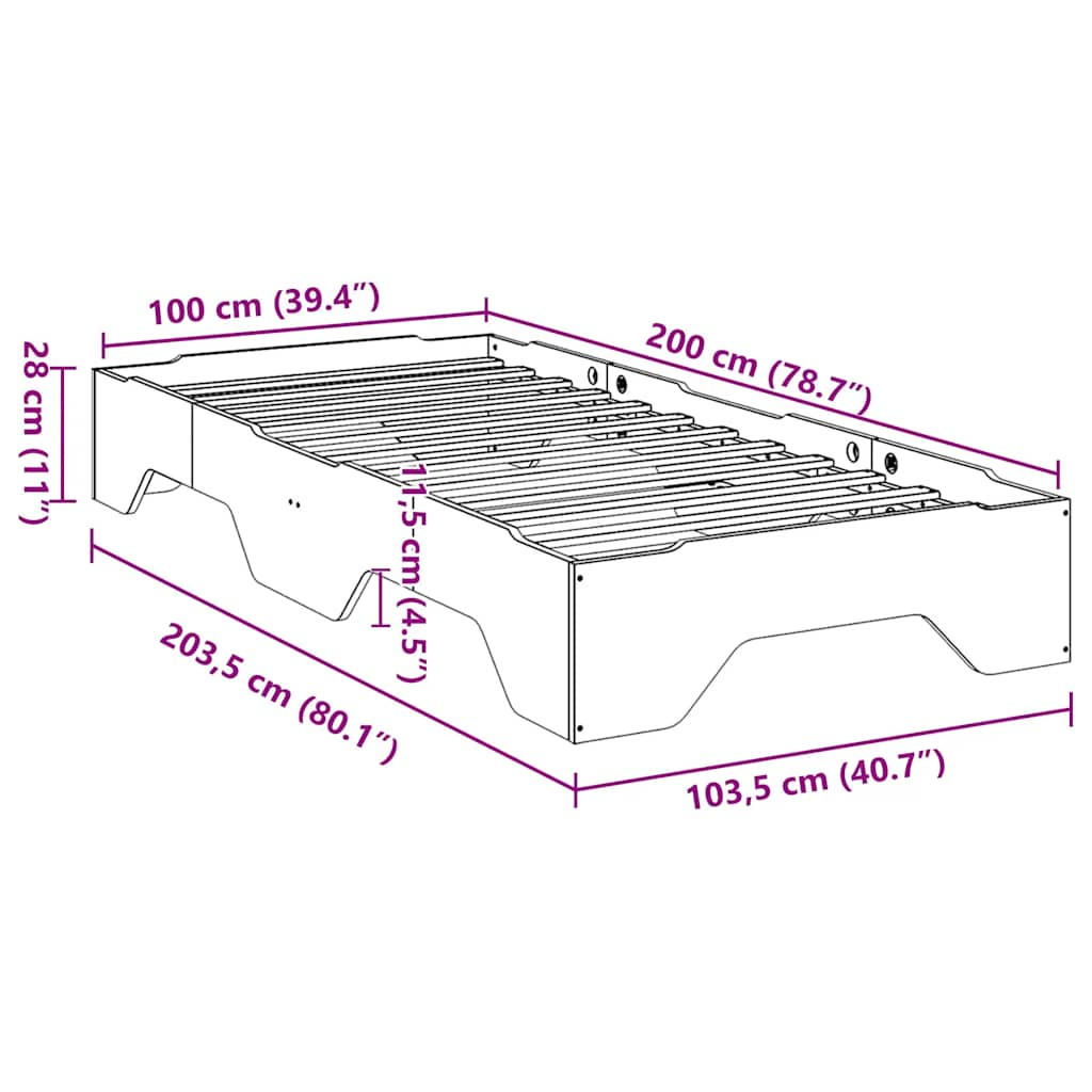 Cadru pat fără saltea ceară stivuită maro 100x200 cm lemn masiv