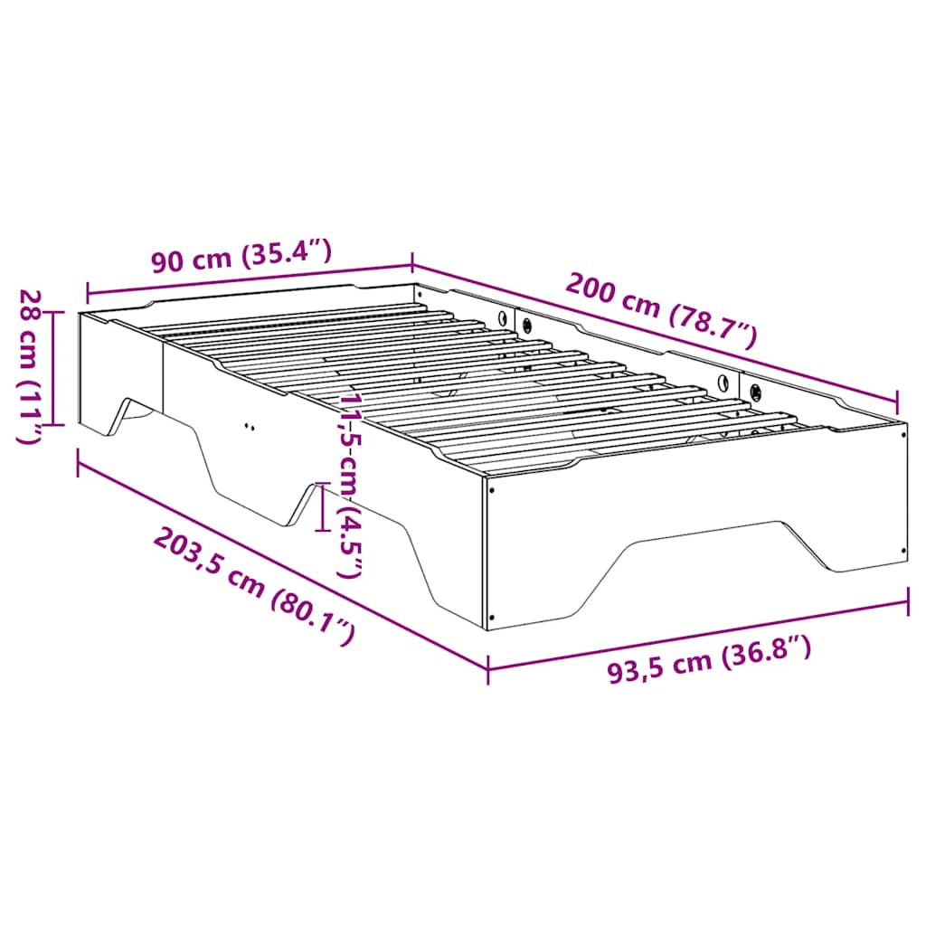 Cadru pat fără saltea ceară stivuită maro 90x200 cm lemn masiv