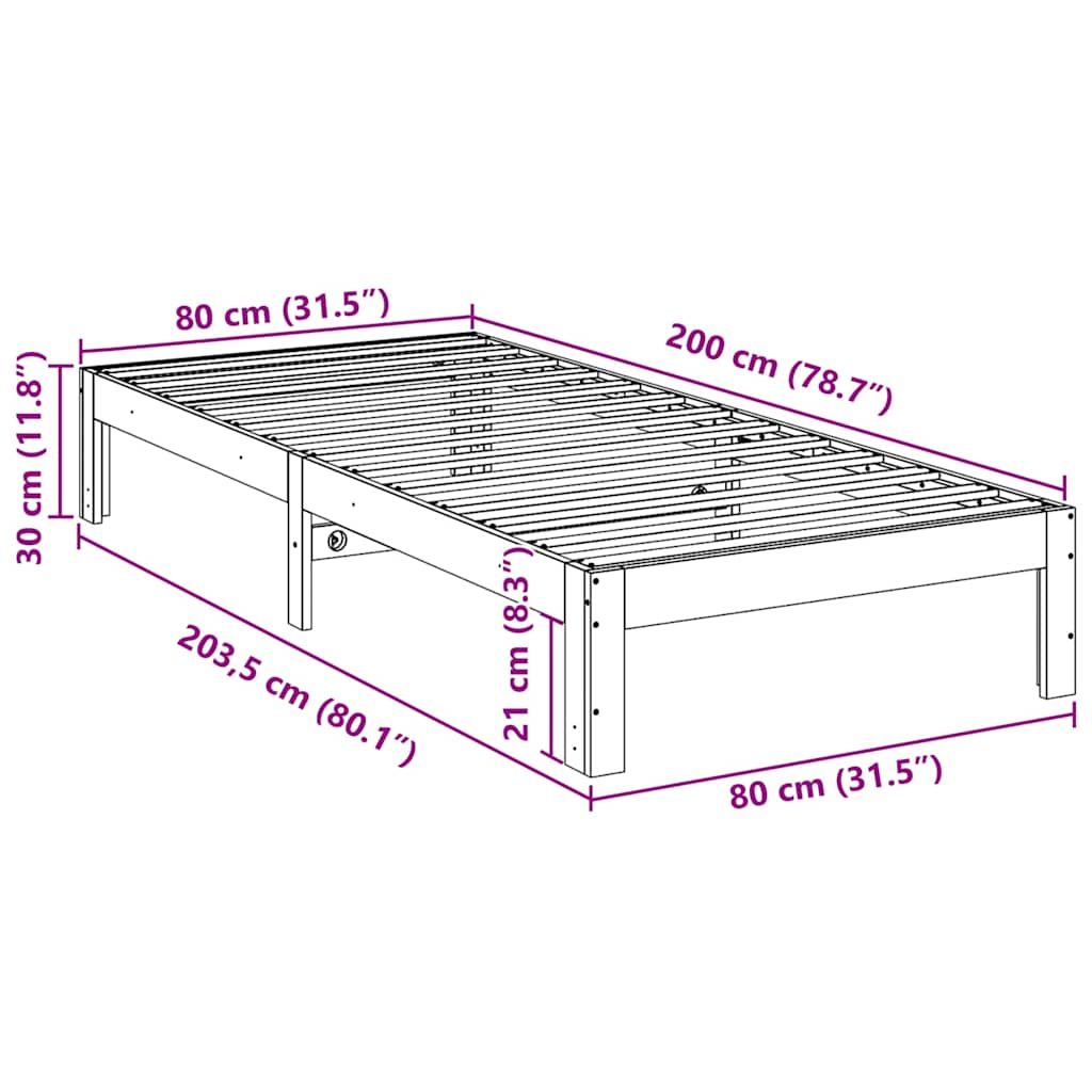 Cadru de pat fără saltea maro ceruit 80x200 cm lemn masiv pin