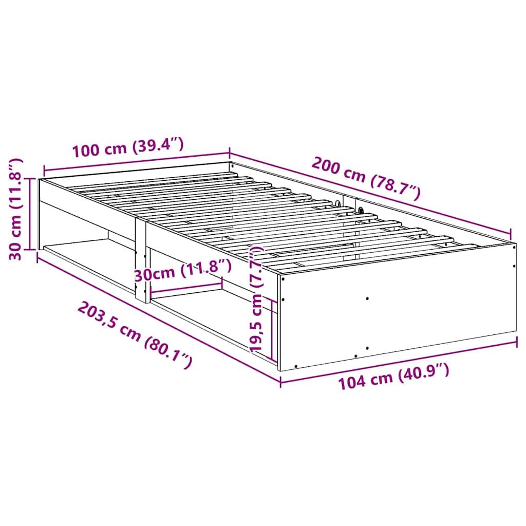 Pat de zi fără saltea 100x200 cm din lemn masiv de pin