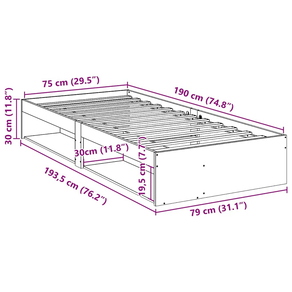 Pat de zi fără saltea 75x190 cm din lemn masiv de pin