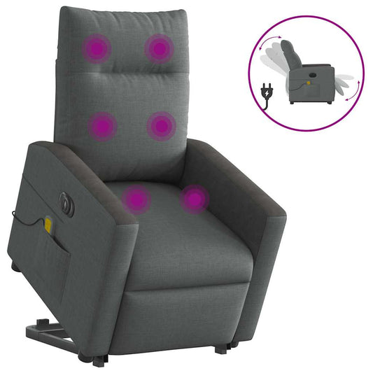 Electric reclining massage chair with lift, dark gray textile