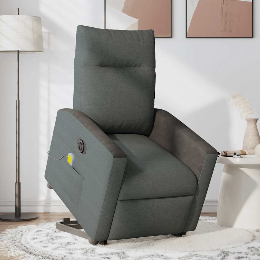 Electric reclining massage chair with lift, dark gray textile