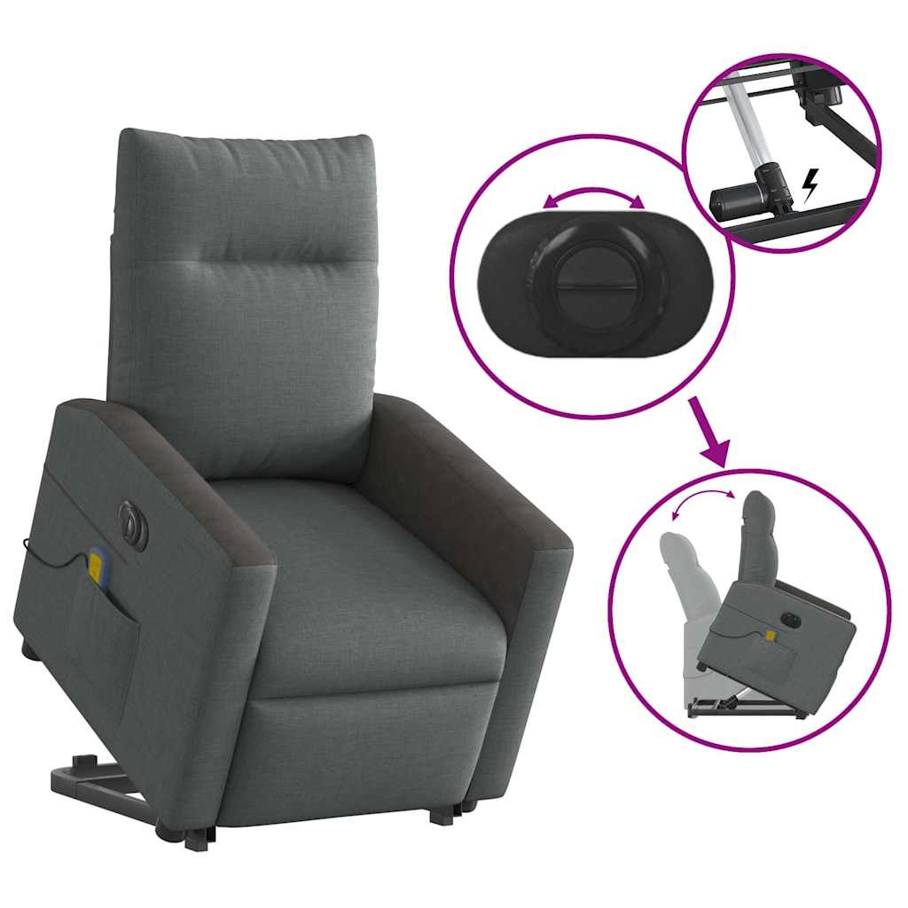 Electric reclining massage chair with lift, dark gray textile