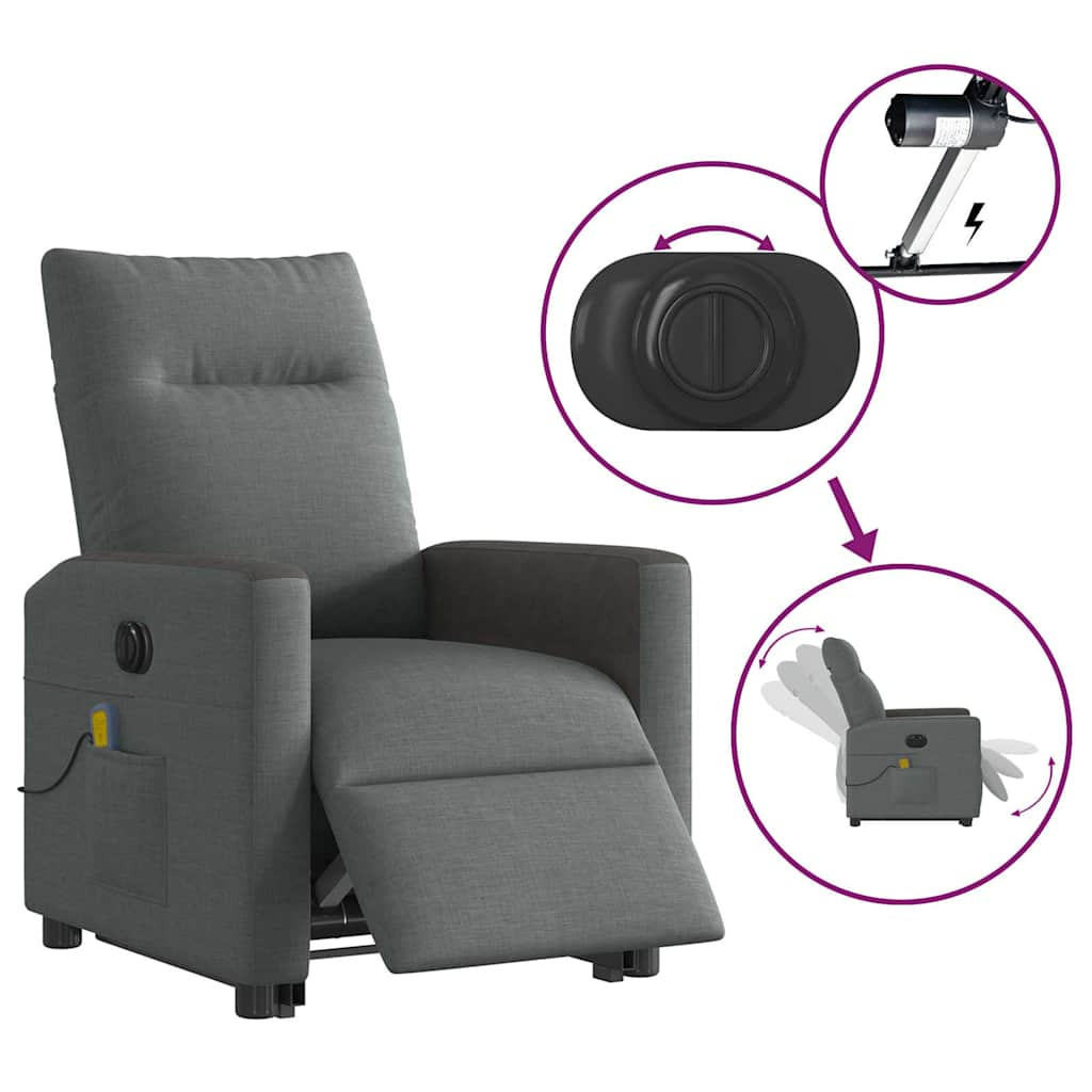 Electric reclining massage chair with lift, dark gray textile