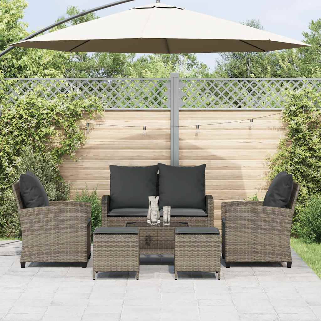 Garden furniture set with cushions, 6 pieces, grey, polyrattan