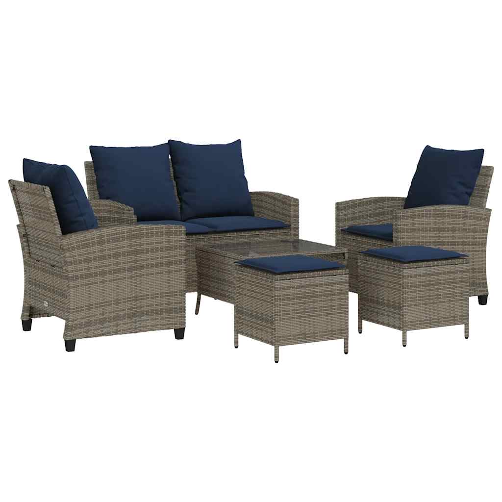 Garden furniture set with cushions, 6 pieces, grey, polyrattan