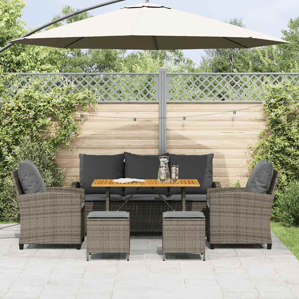 Garden furniture set with cushions, 6 pieces, grey, polyrattan