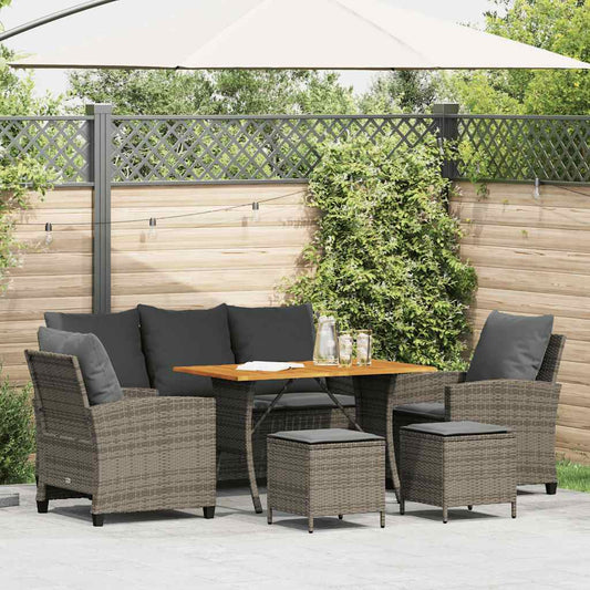 Garden furniture set with cushions, 6 pieces, grey, polyrattan