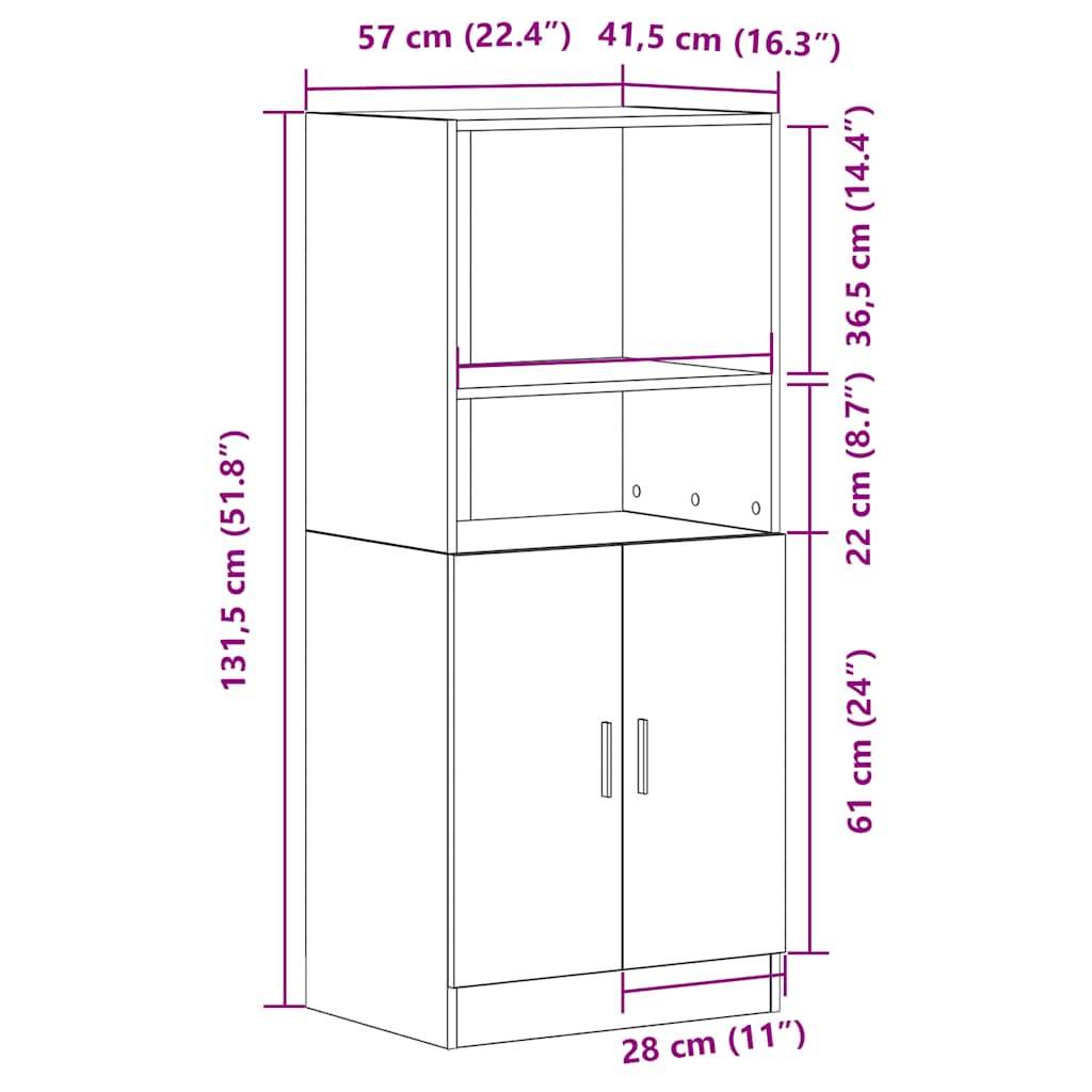 Kitchen cabinet, white, 57x41.5x131.5 cm, engineered wood