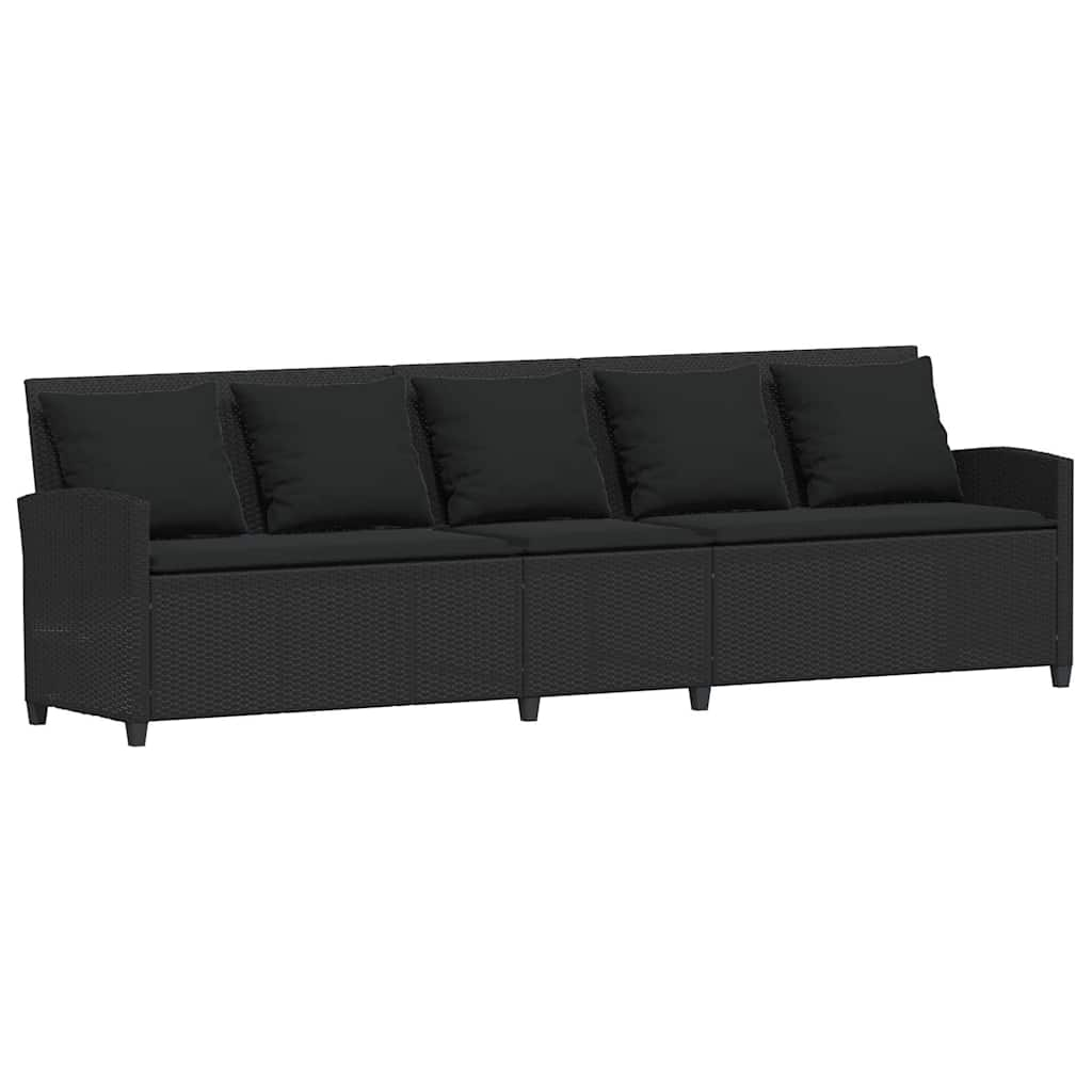 5-seater garden sofa with black polyrattan cushions