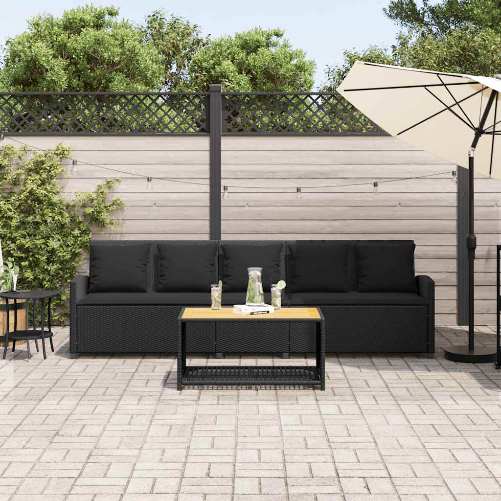 5-seater garden sofa with black polyrattan cushions