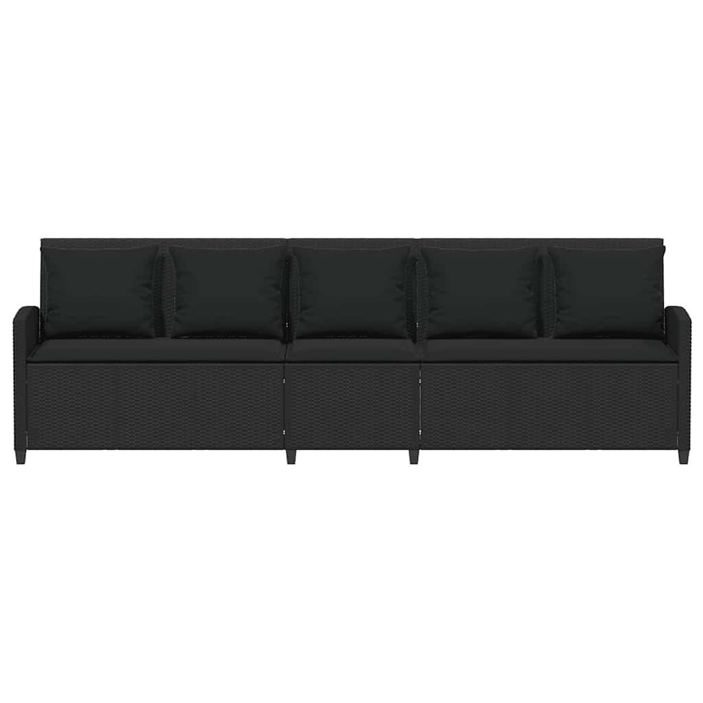 5-seater garden sofa with black polyrattan cushions