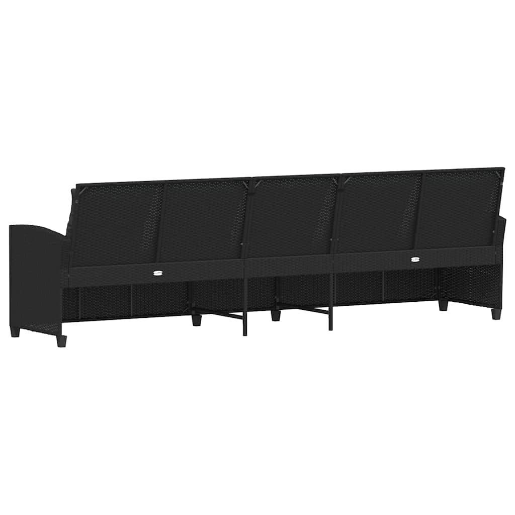 5-seater garden sofa with black polyrattan cushions