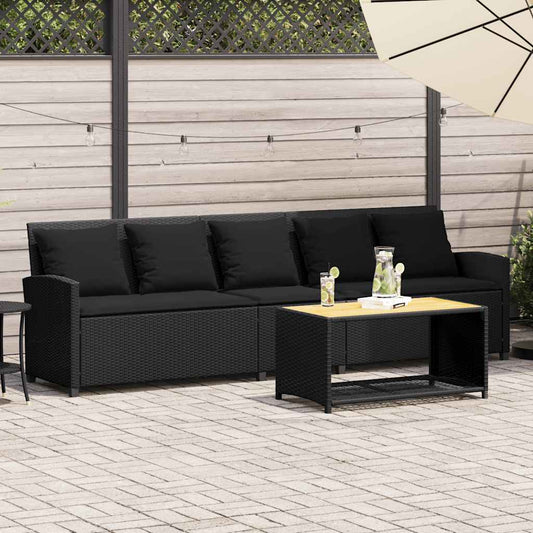 5-seater garden sofa with black polyrattan cushions