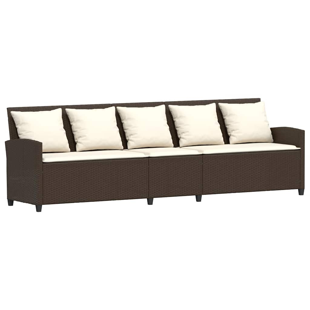 5-seater garden sofa with brown polyrattan cushions