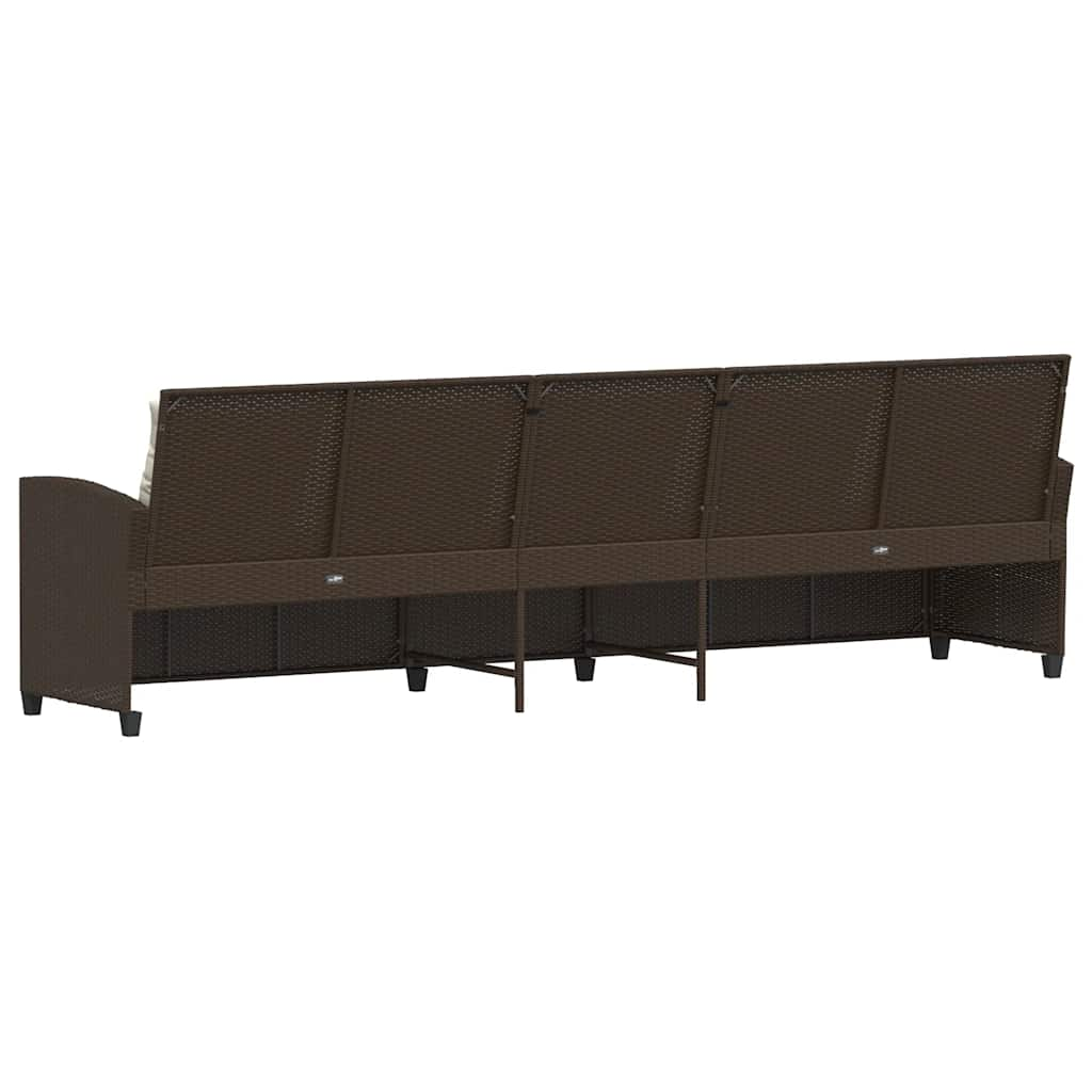 5-seater garden sofa with brown polyrattan cushions