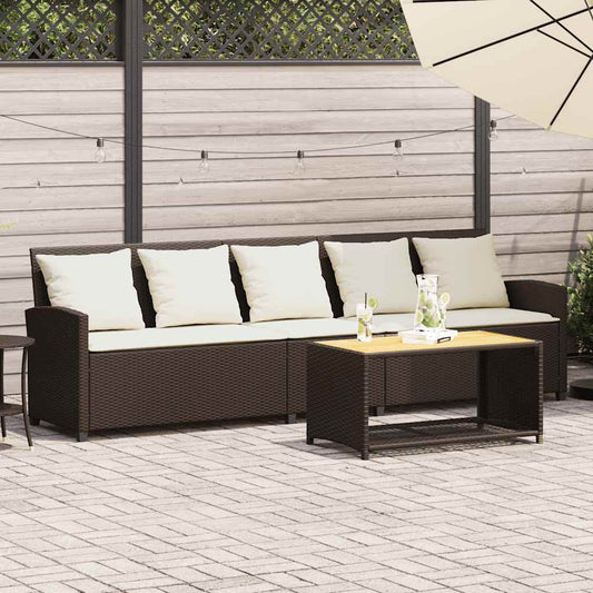 5-seater garden sofa with brown polyrattan cushions