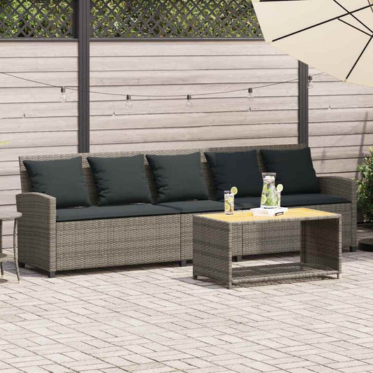 5-seater garden sofa with cushions in grey polyrattan