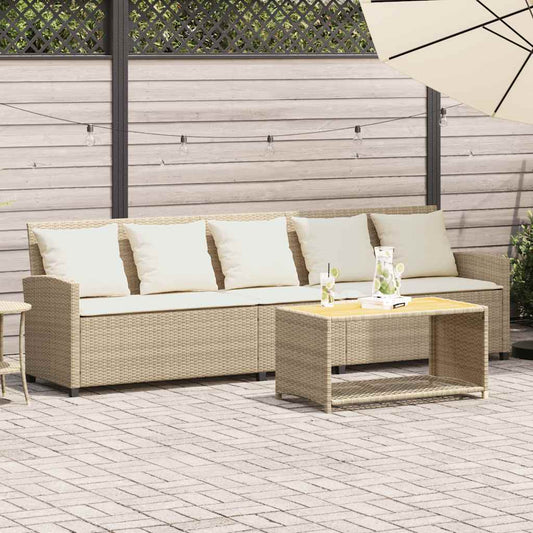 5-seater garden sofa with beige polyrattan cushions