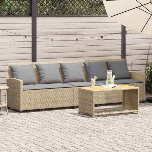 5-seater garden sofa with beige polyrattan cushions