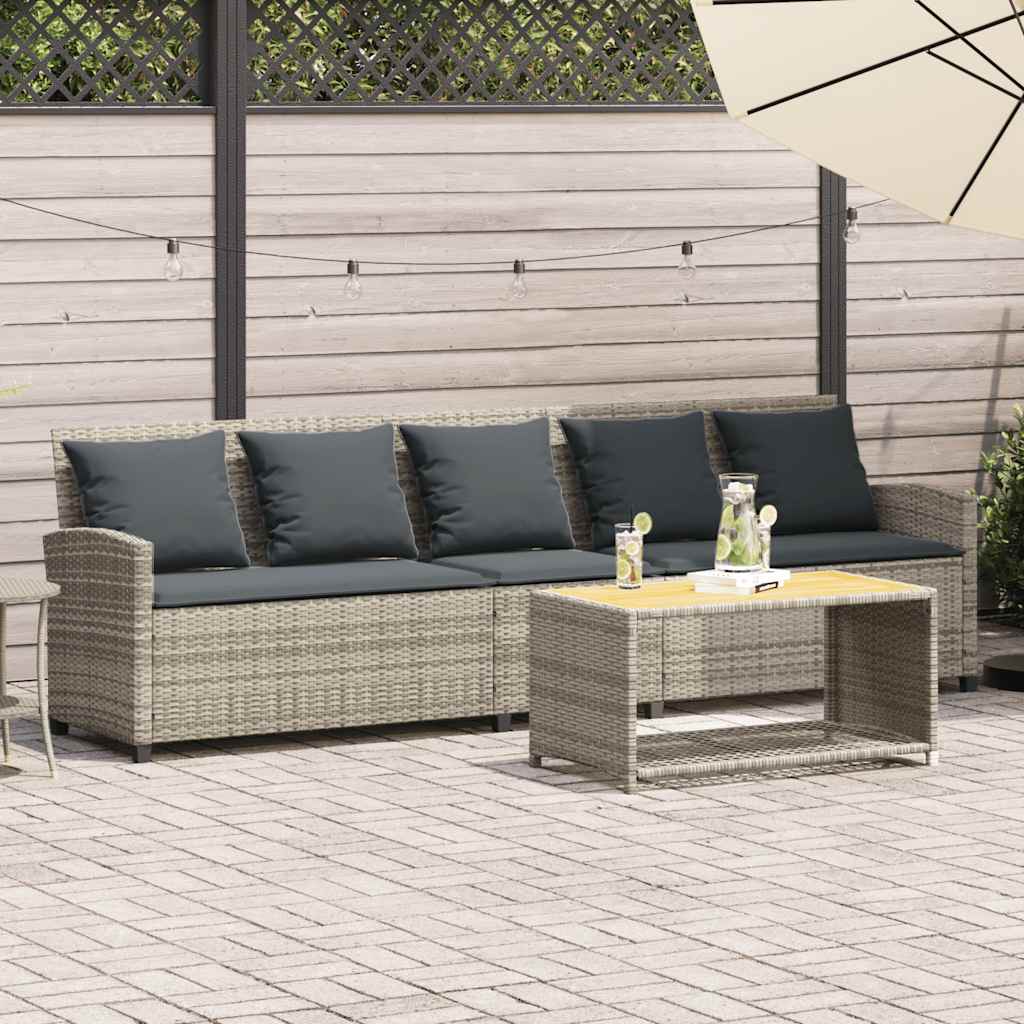 5-seater garden sofa with light grey polyrattan cushions