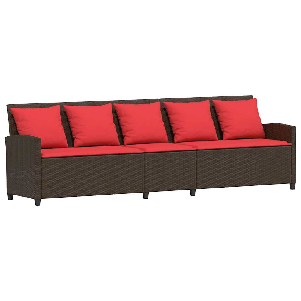 5-seater garden sofa with brown polyrattan cushions