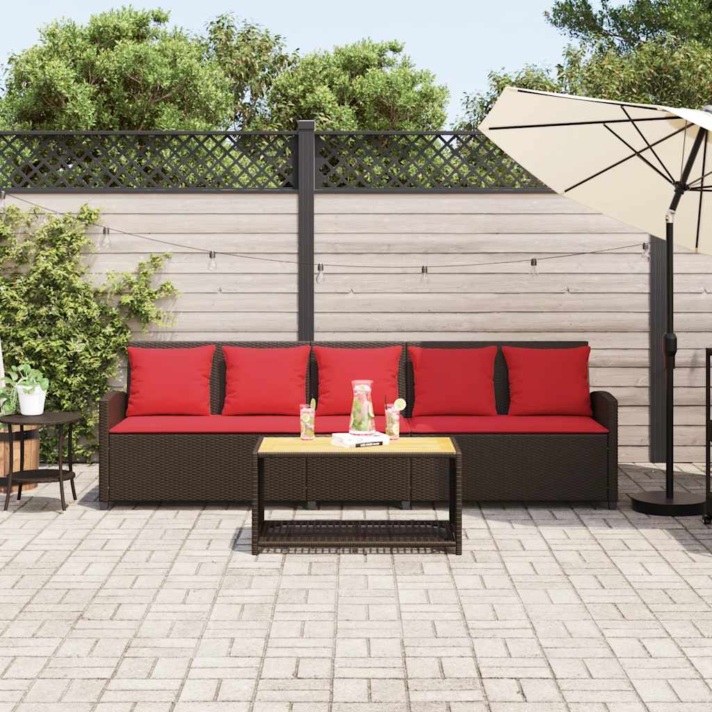 5-seater garden sofa with brown polyrattan cushions