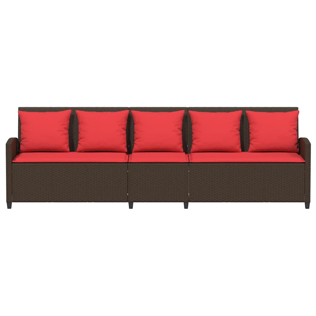 5-seater garden sofa with brown polyrattan cushions