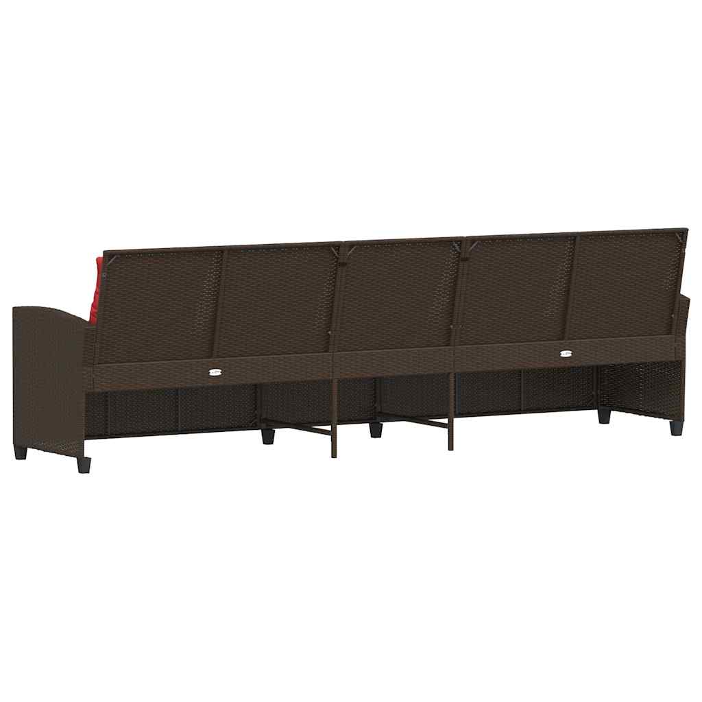 5-seater garden sofa with brown polyrattan cushions